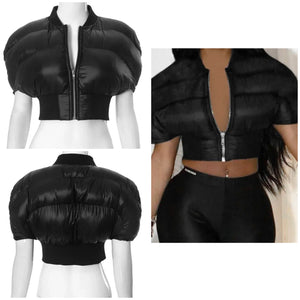 Women Fashion Black Puff Short Sleeve Jacket