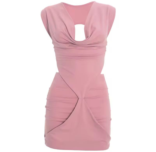 Women Sexy Cut Out Open Back Sleeveless Ruche Dress