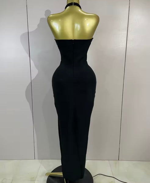 Women Sexy Halter Sleeveless Beaded Maxi Dress
