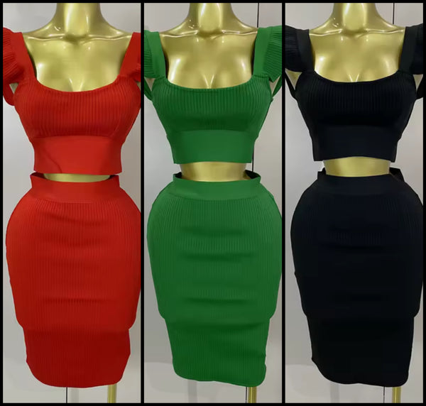 Women Sexy Ruffled Sleeveless Crop Two Piece Skirt Set