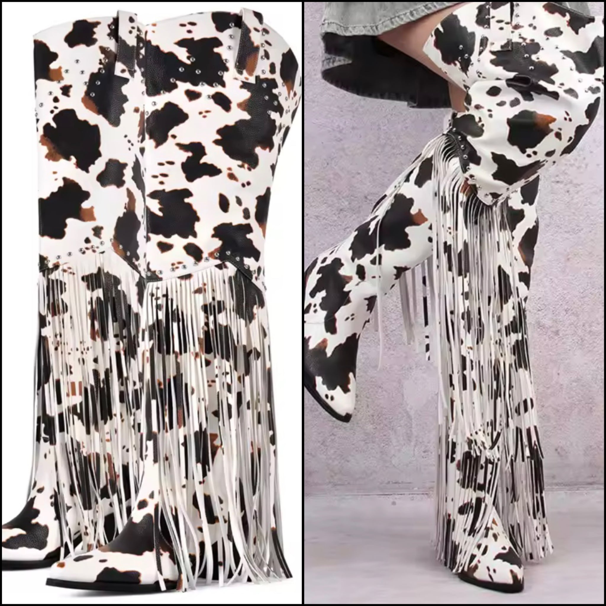 Women Fashion Animal Print Tassel Over The Knee Western Boots