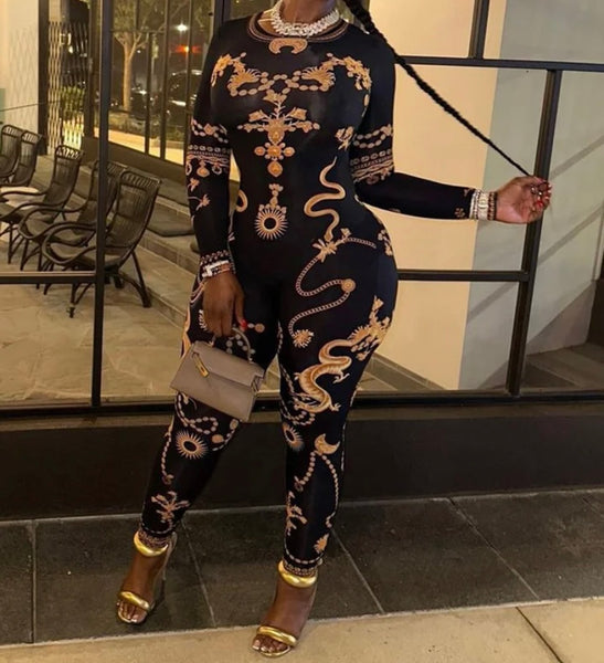 Women Printed Full Sleeve Sexy Fashion Jumpsuit