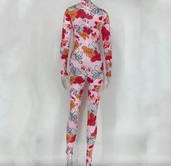 Women Fashion Pink Floral Full Sleeve Jumpsuit