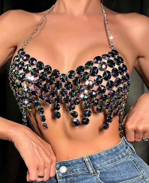 Women Sexy Gem Halter Sleeveless Crop Top