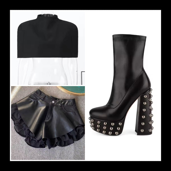 Women Fashion Rivet Platform Faux Leather Boots