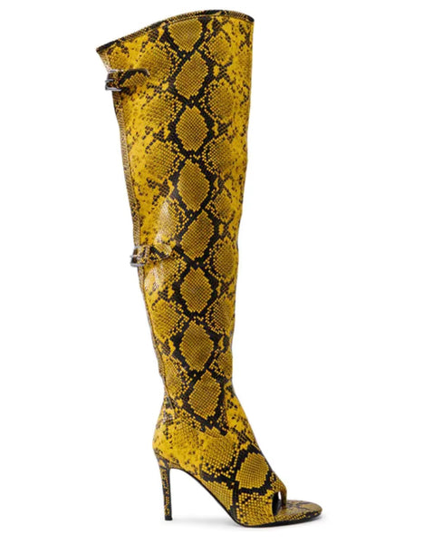 Women Fashion Open Toe Yellow Animal Print Knee High Boots