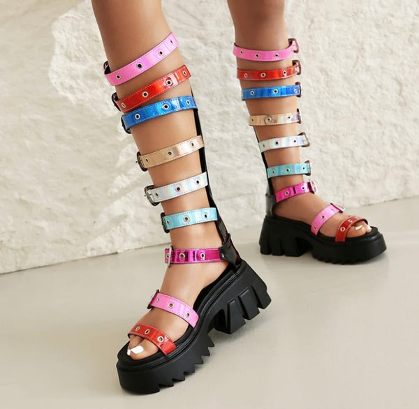 Women Fashion Colorful Buckled Platform Gladiator Sandals