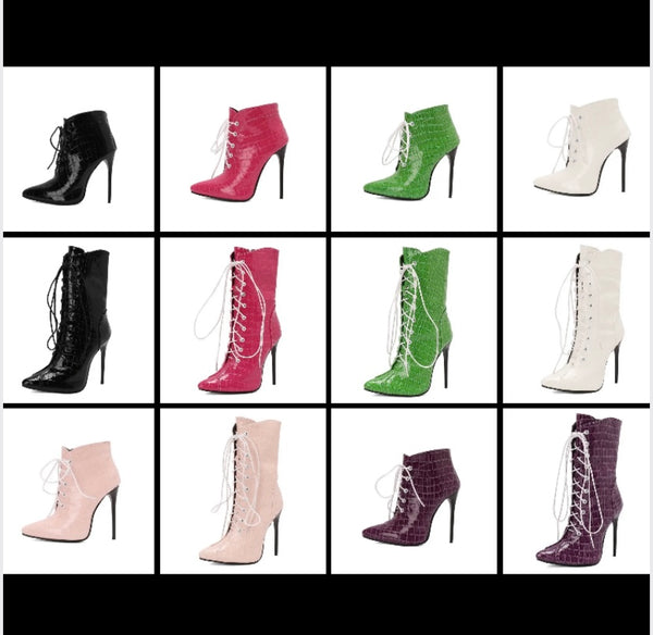 Women Fashion Color Pointed Toe Lace Up Ankle/Mid Calf Boots