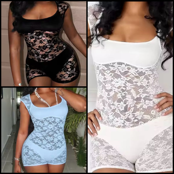Women Sexy Sleeveless Color Lace Romper