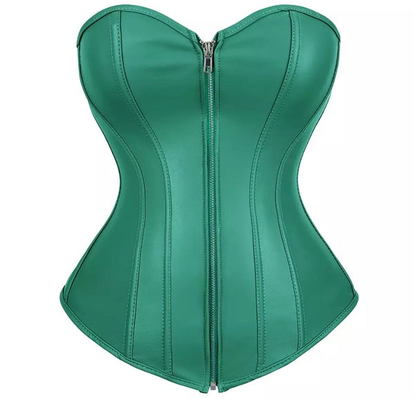 Women Fashion Faux Leather Zipper Strapless Corset Top