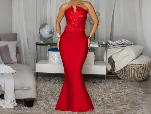 Women Sexy Floral Strapless Mermaid Maxi Dress