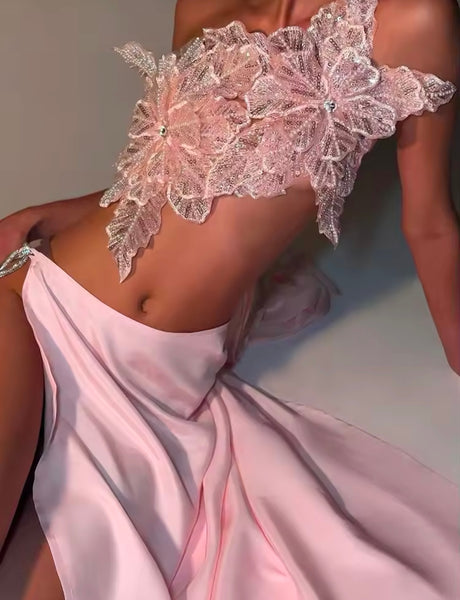 Women Sexy Floral Sleeveless Two Piece Side Split Skirt Set