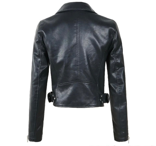 Women Color Fashion Faux Leather Jacket