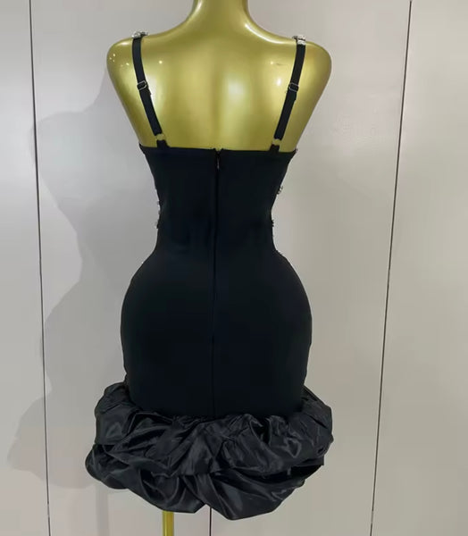 Women Sexy Sleeveless Ruffled Rhinestone Bandage Dress