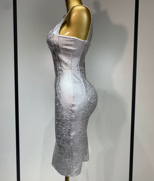 Women Sexy Sleeveless Metallic Bandage Dress