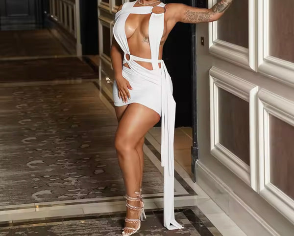 Women Sleeveless Sexy Cut Out Color Dress