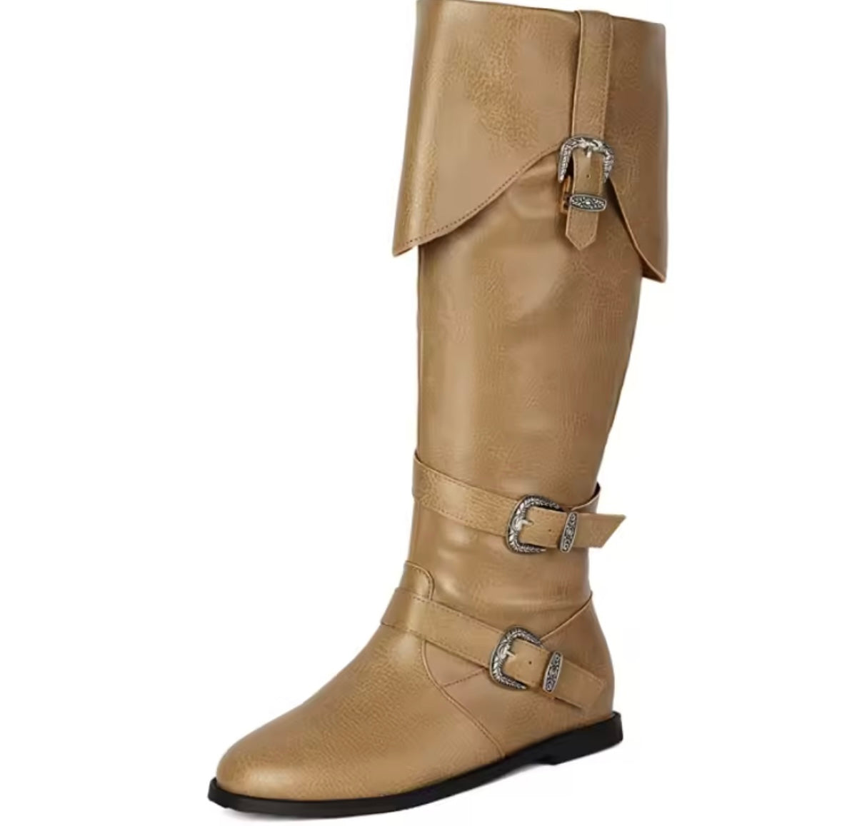 Women Fashion Buckled Knee High Flat Boots