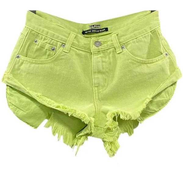 Women Color Fashion Ripped Denim Shorts