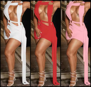 Women Sleeveless Sexy Cut Out Color Dress