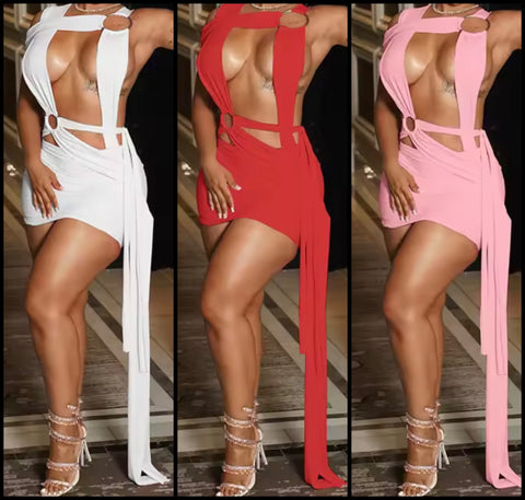 Women Sleeveless Sexy Cut Out Color Dress