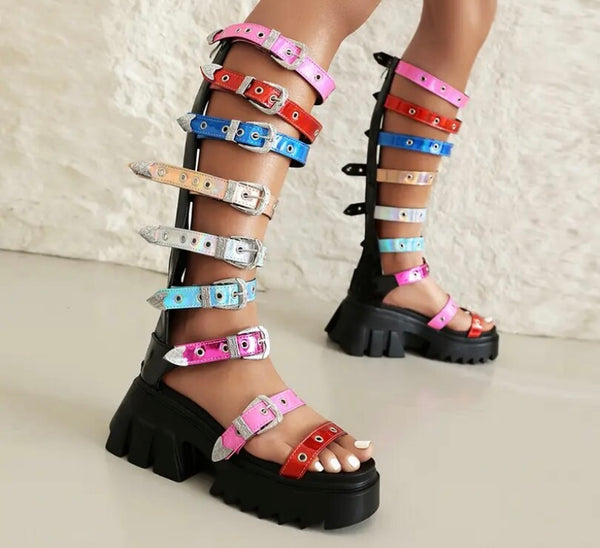 Women Fashion Colorful Buckled Platform Gladiator Sandals