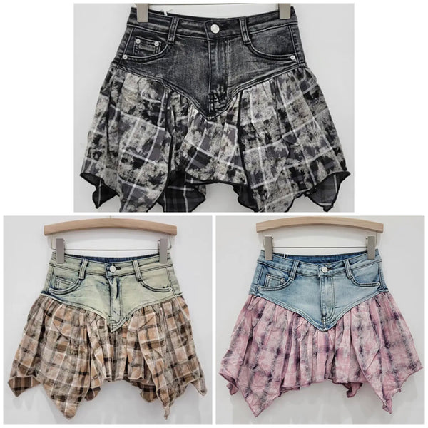 Women Sexy Fashion Color Plaid Denim Skirt