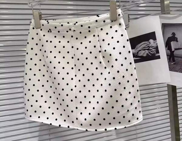 Women Sexy Rhinestone Halter Sleeveless Polka Dot Two Piece Skirt Set