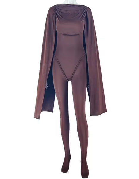 Women Sexy Full Batwing Sleeve Solid Color Feet In Jumpsuit