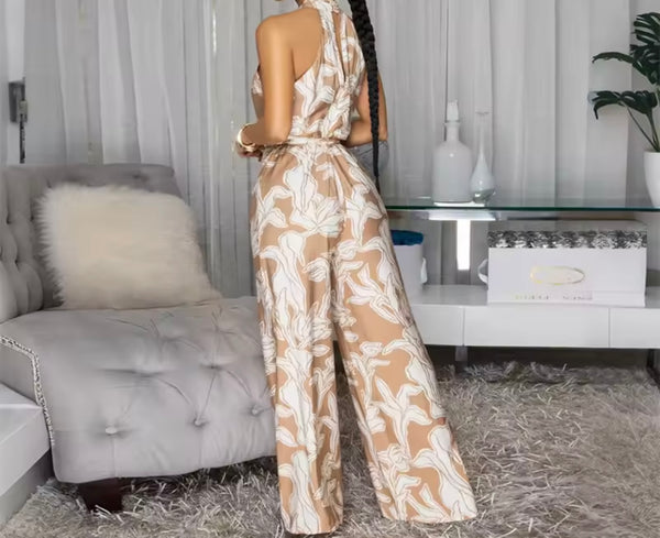 Women Halter Sleeveless Printed Fashion Jumpsuit