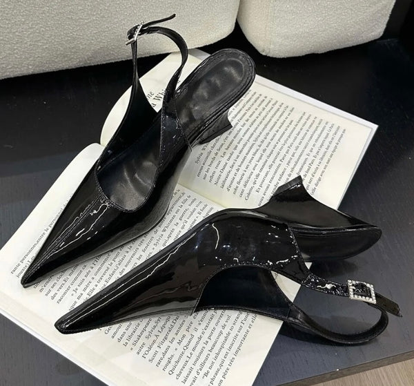 Women Fashion Pointed Toe Patent Leather Platform Shoes