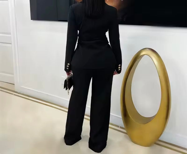 Women Sexy Color Full Sleeve Blazer Two Piece Pant Set