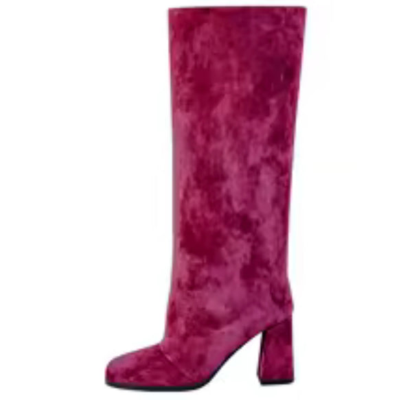 Women Fashion Color Square Toe Suede Knee High Boots