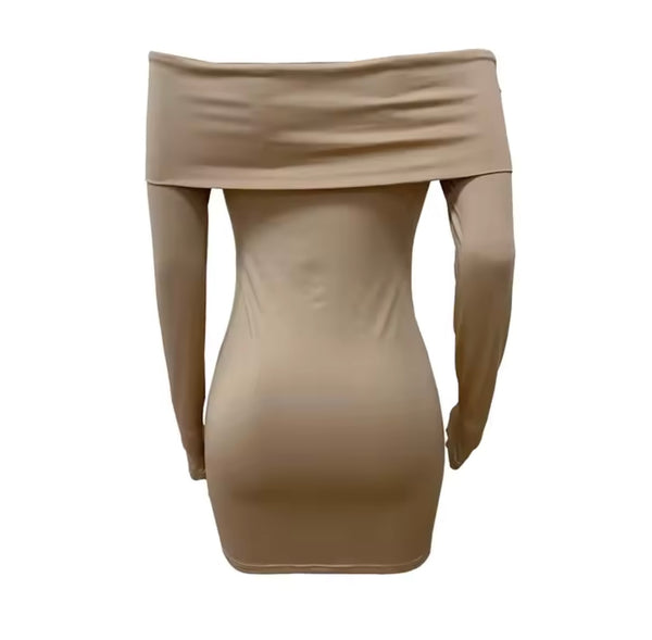 Women Sexy Solid Color Off The Shoulder Full Sleeve Dress