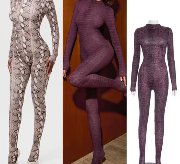 Women Animal Print Full Sleeve Fashion Feet In Jumpsuit