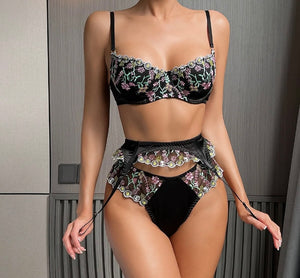 Women Sexy Colorful Floral Lace Lingerie Set