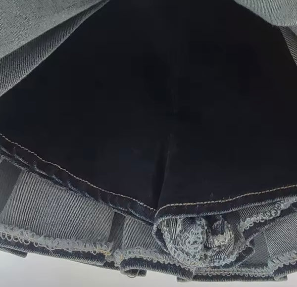 Women Sexy Fashion Belted Rivet Denim Pleated Skirt