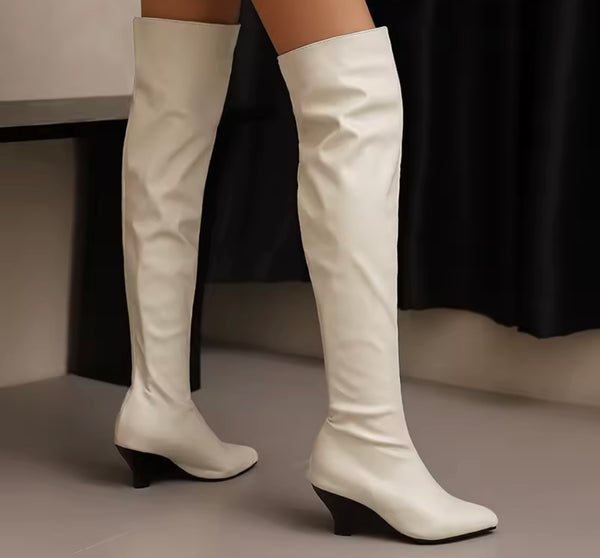 Women Color Fashion Over The Knee Wedge Boots