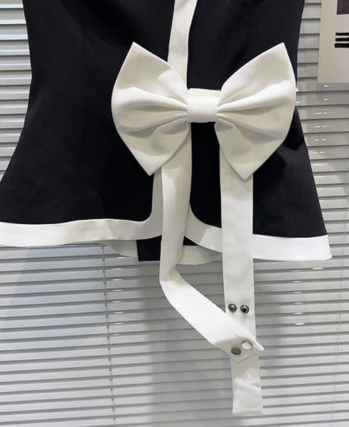 Women Sexy Strapless B&W Bow Crop Top