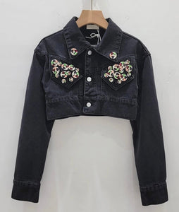 Women Fashion Color Bling Denim Crop Jacket