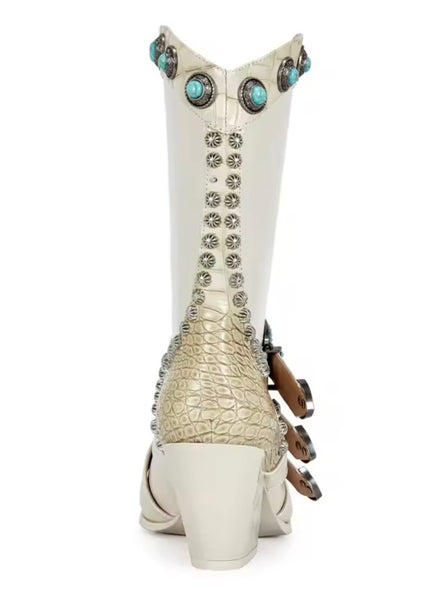 Women Fashion Animal Print Buckled Jewel Ankle Western Boots