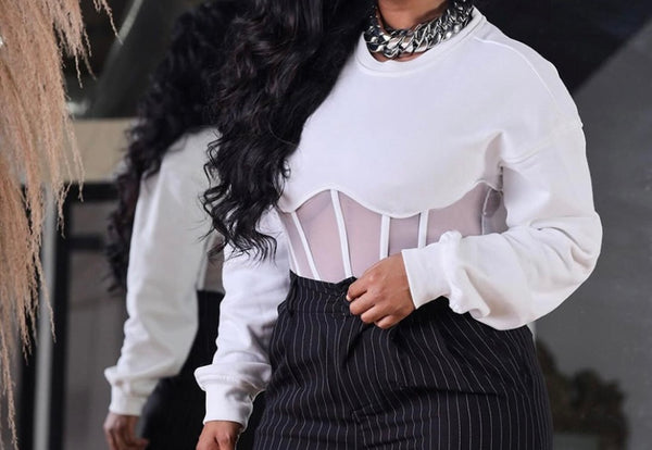 Women Mesh Patchwork Fashion Full Sleeve Top