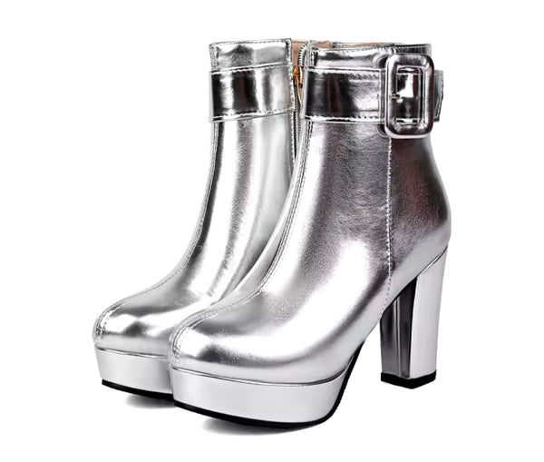 Women Fashion Metallic Platform Ankle Boots