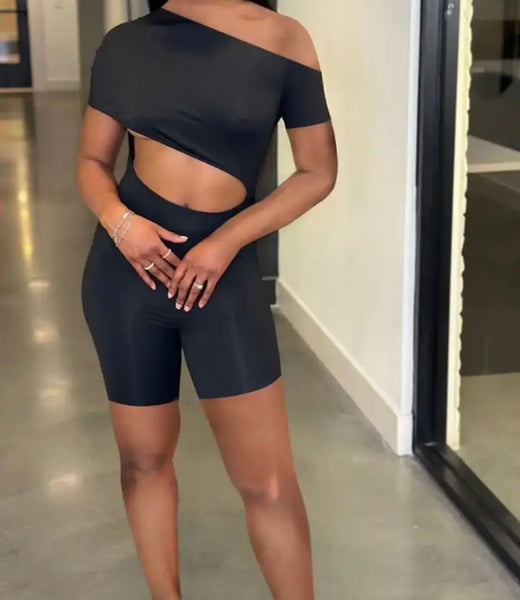 Women Black Sexy Cut Out Off The Shoulder Romper