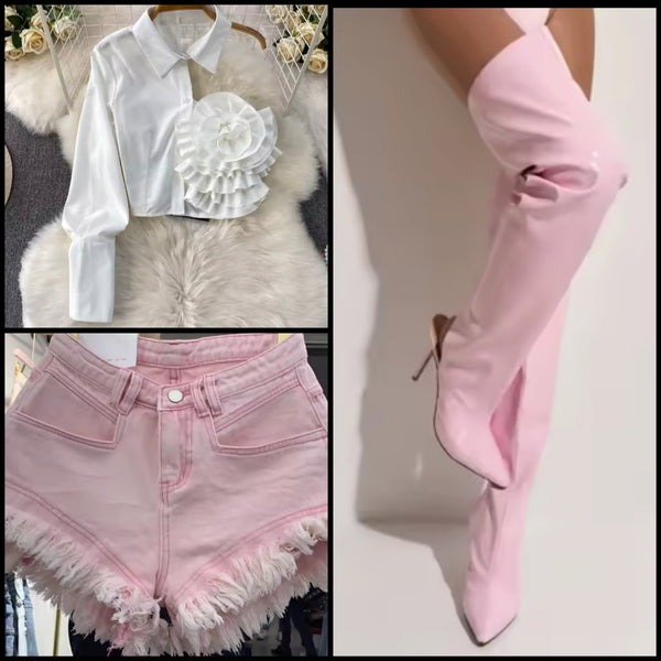 Women Color Fashion Fringe Denim Shorts