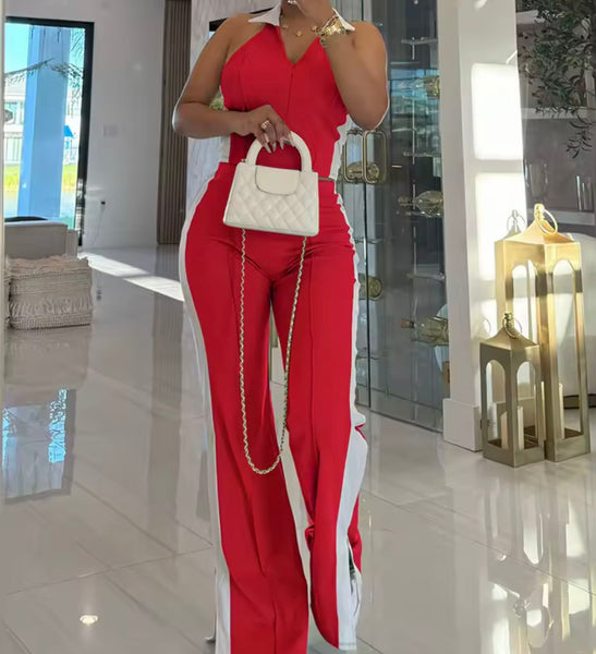 Women Color Fashion Sleeveless Zip Up Tracksuit Two Piece Pant Set