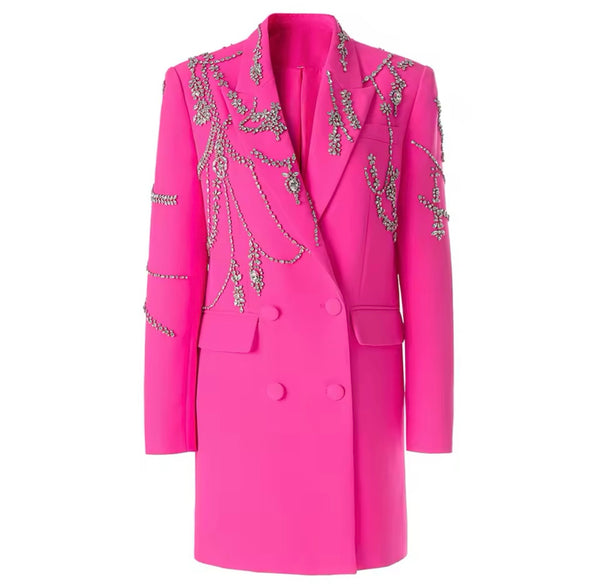 Women Fashion Rhinestone Patchwork Blazer Jacket