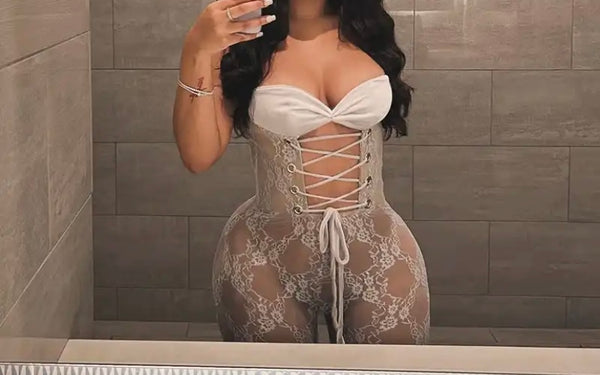 Women Sexy Strapless Cut Out Tie Up Lace Romper