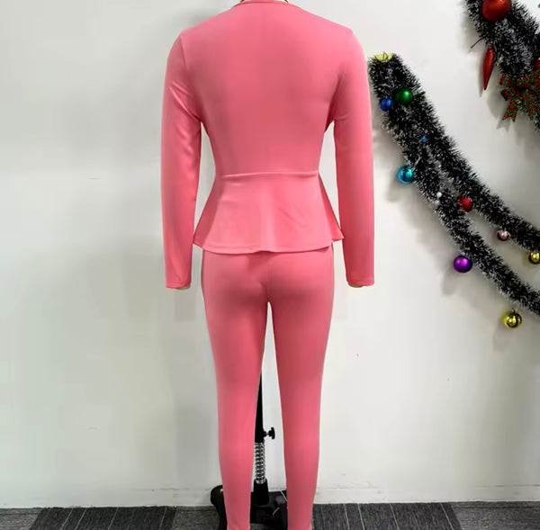 Women Solid Color Tie Up Full Sleeve Two Piece Pant Set
