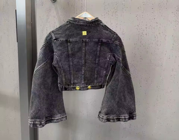 Women Fashion Button Up Denim Jacket Two Piece Short Set