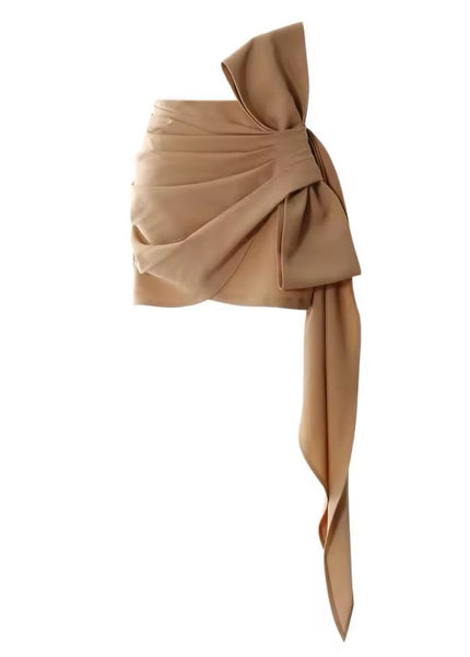 Women Sexy Ruched Bow Solid Color Skirt